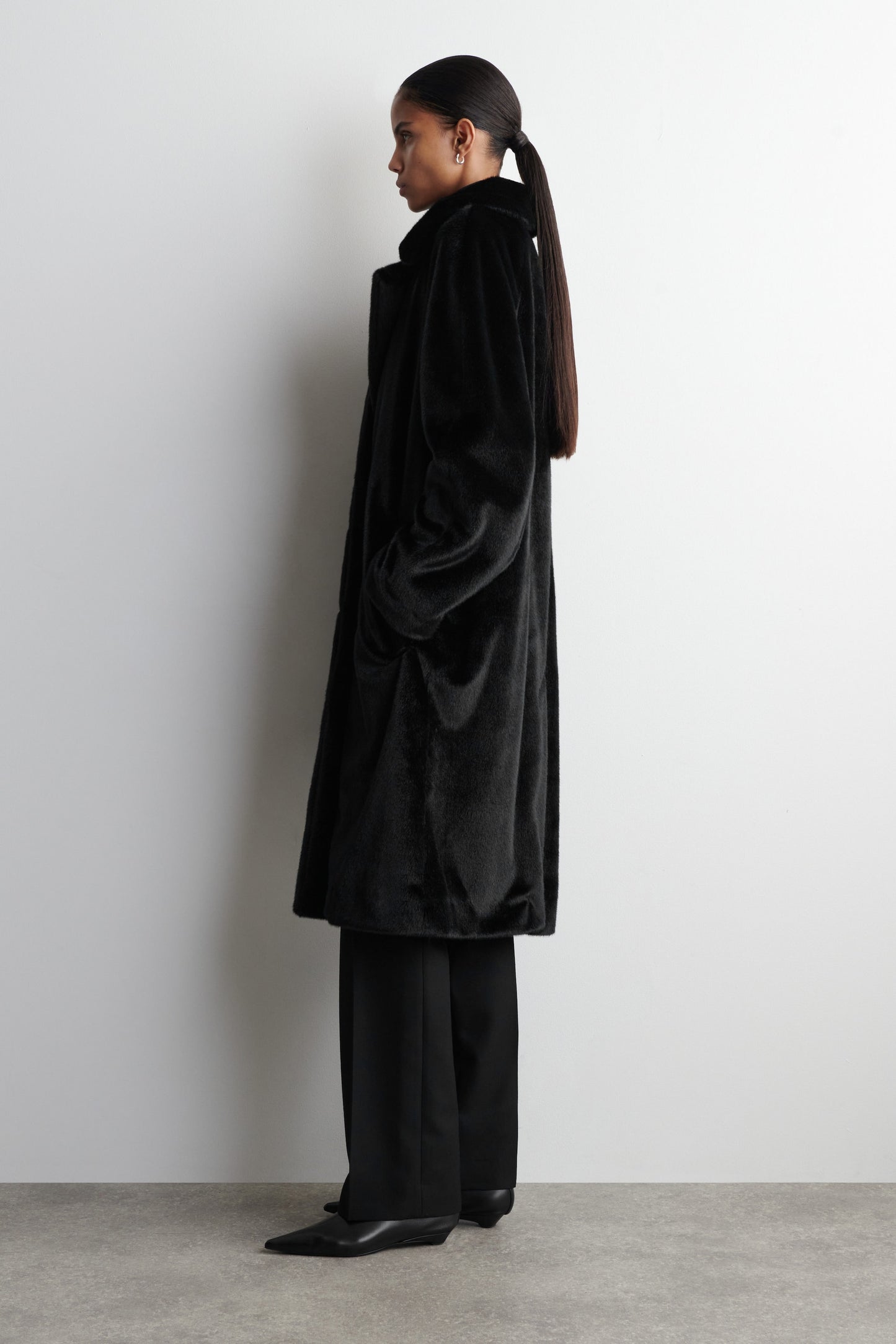 Fur-effect long coat