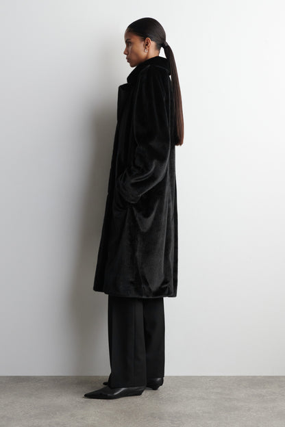 Fur-effect long coat