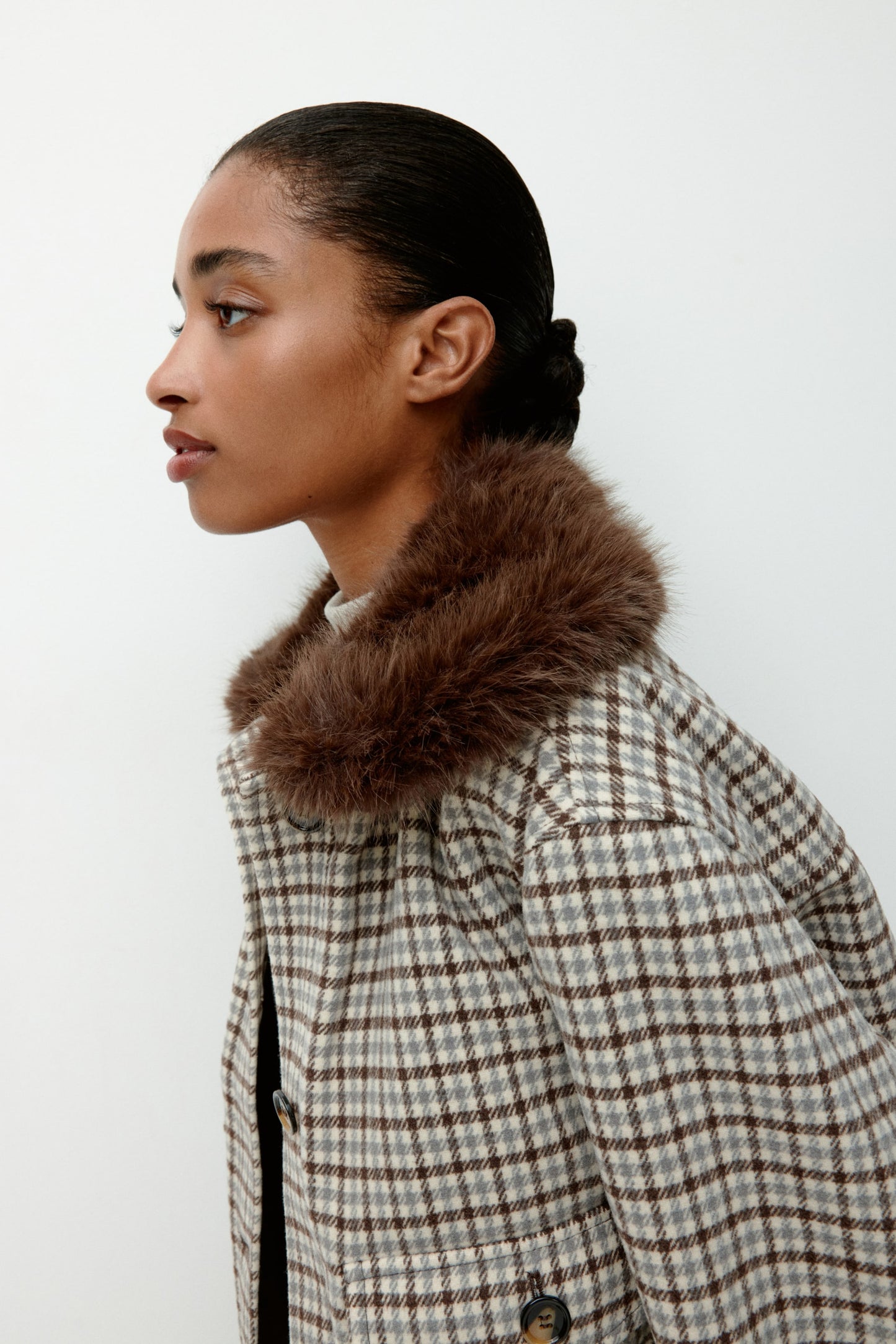 Fluffy-collar twill jacket