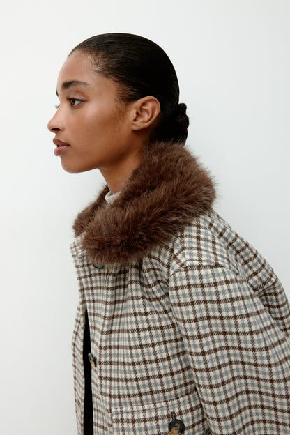 Fluffy-collar twill jacket