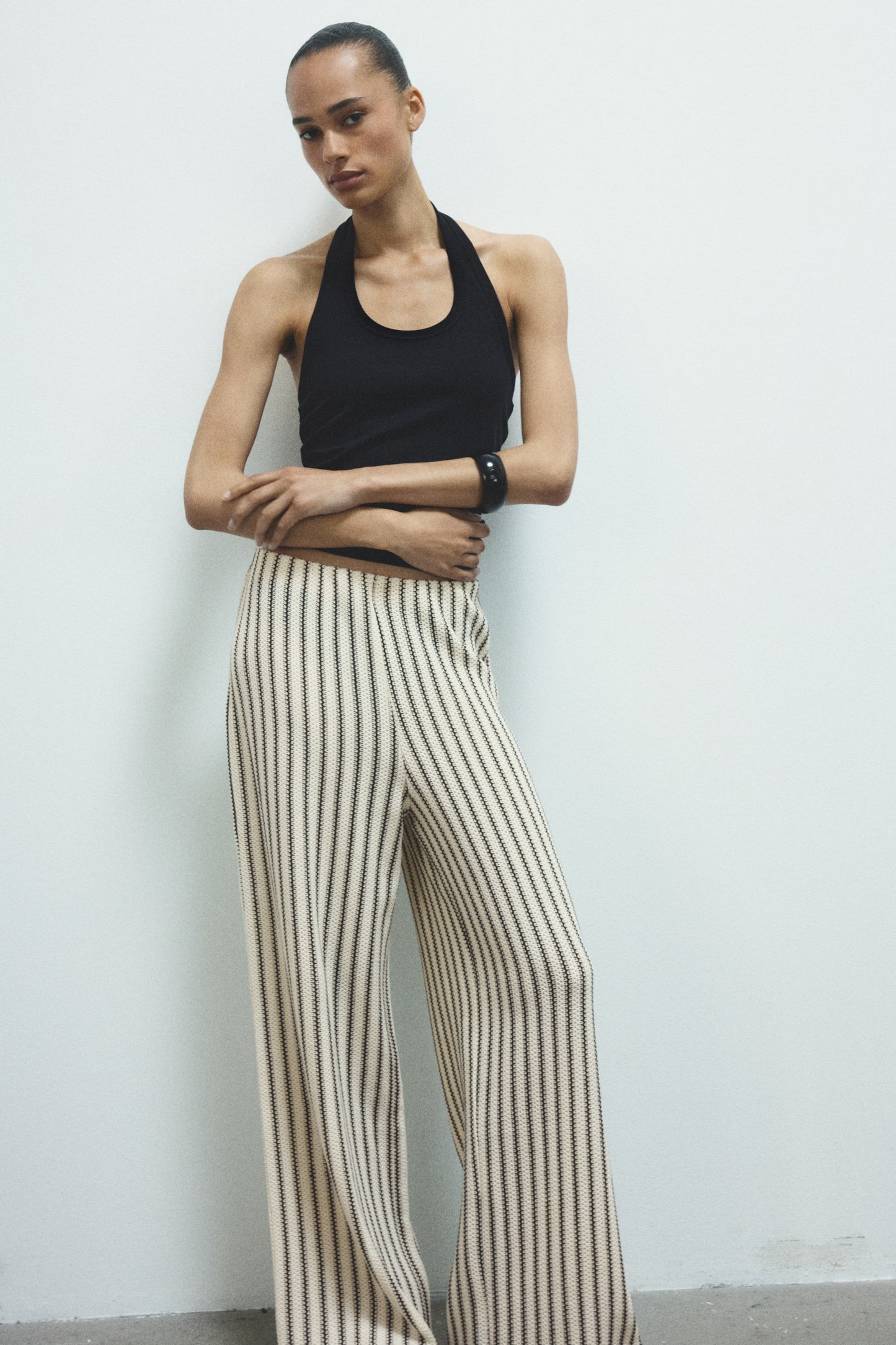Wide textured-knit trousers