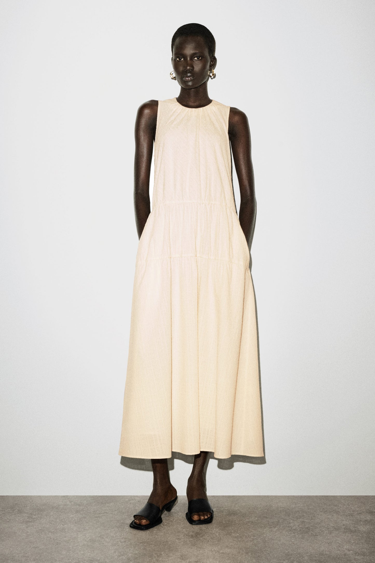 Gathered Tiered Cotton Maxi Dress