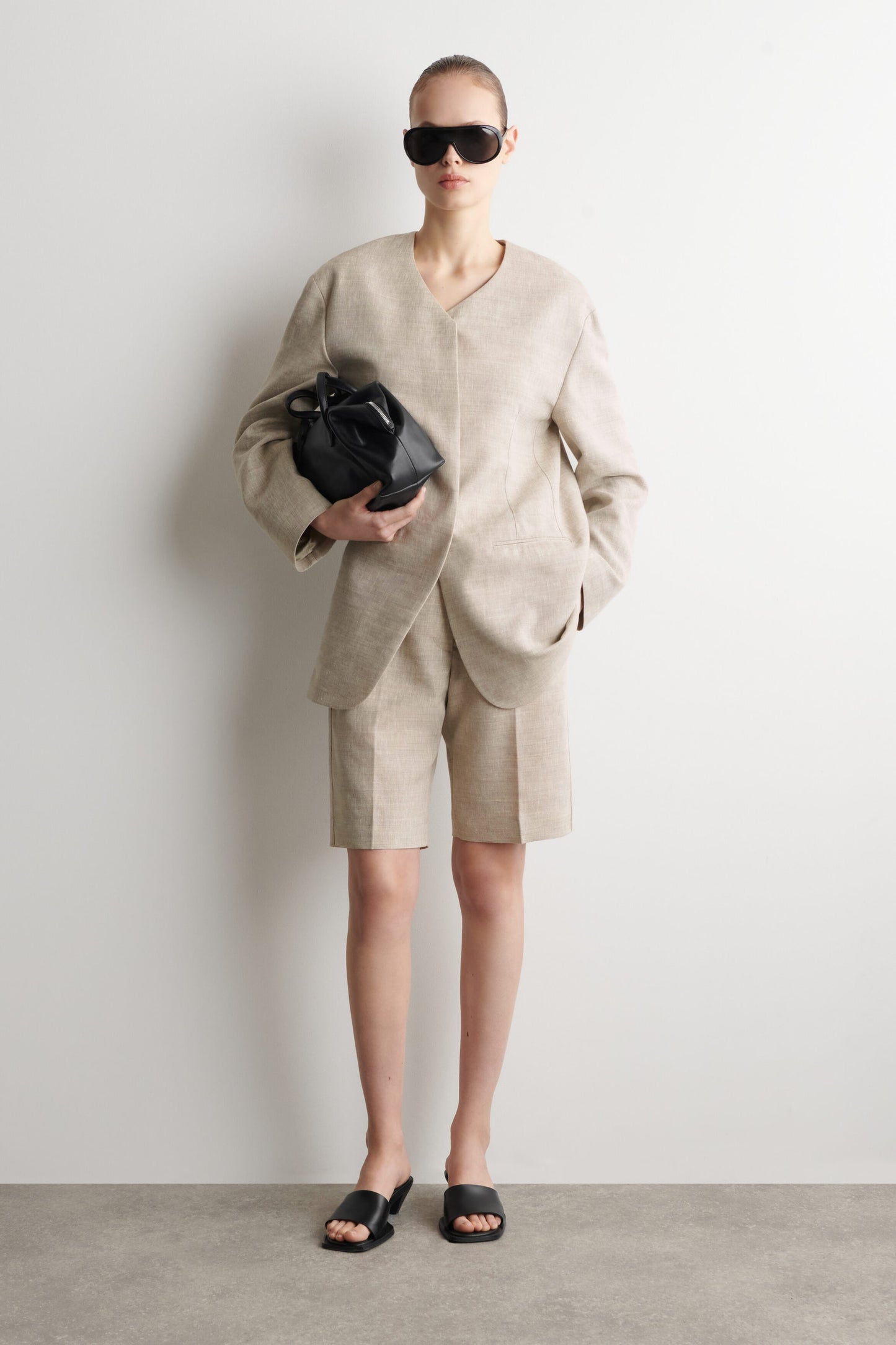 Structured Collarless Linen Blazer