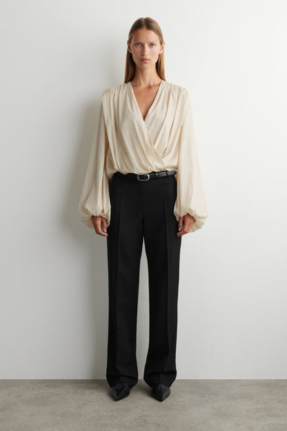 Gathered Wrap-Over Blouse