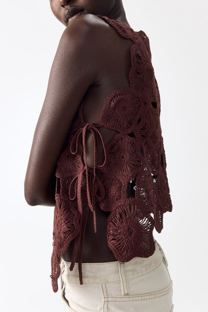 Asymmetric crochet-look top