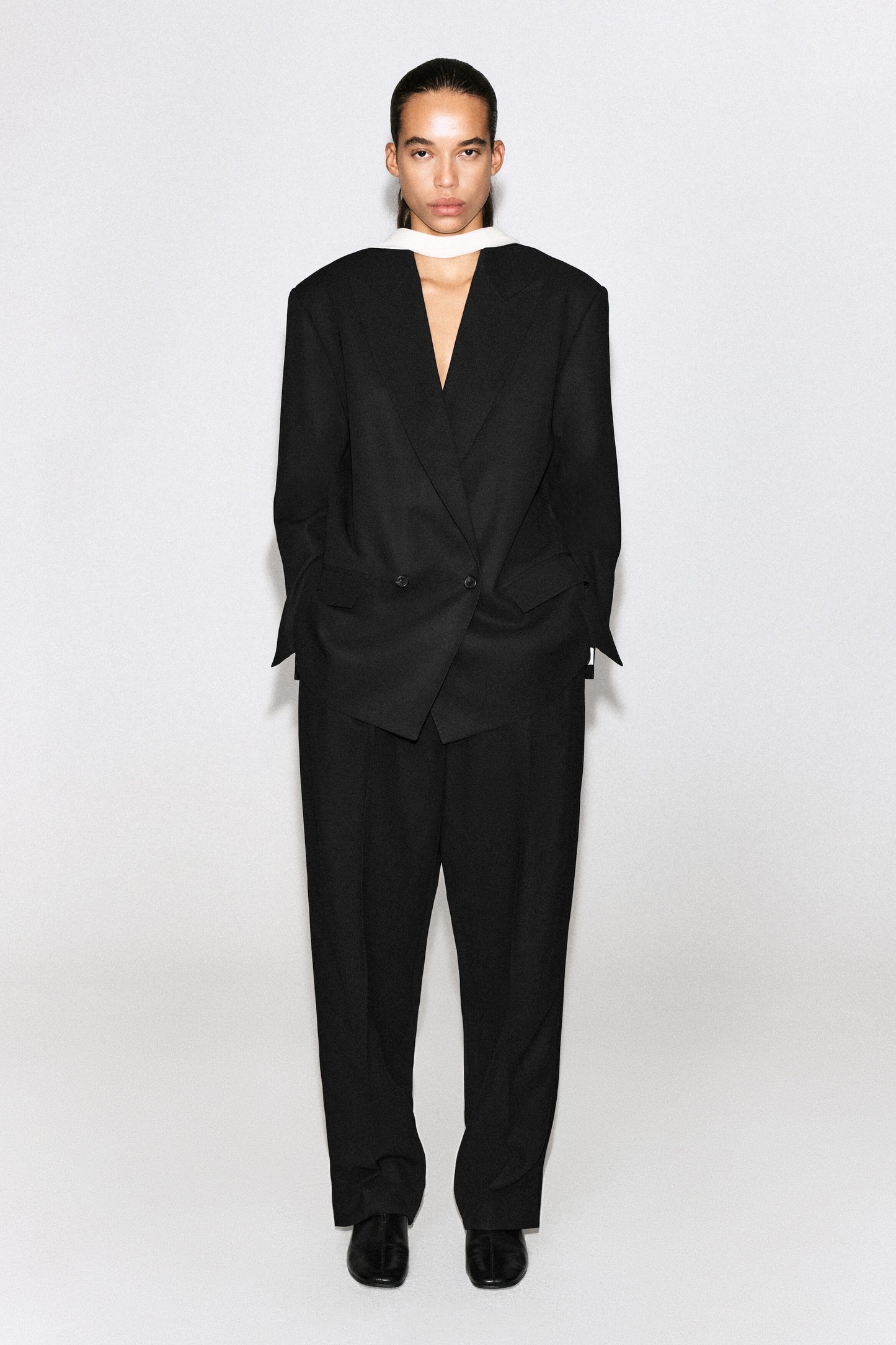 Contrast-Lined Double-Breasted Blazer