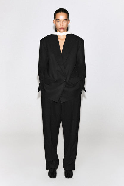 Contrast-Lined Double-Breasted Blazer