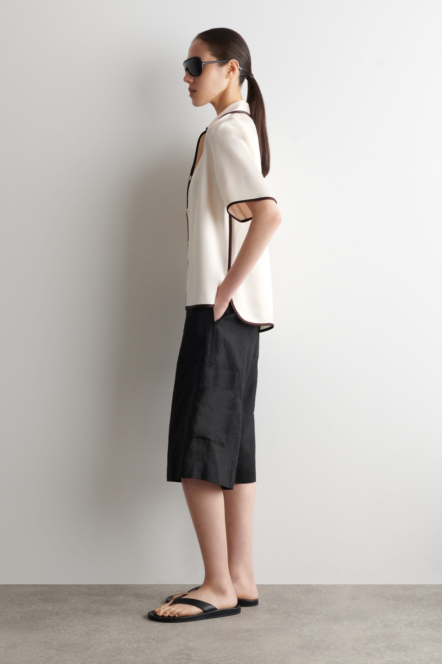 Contrast-Piped Satin Shirt