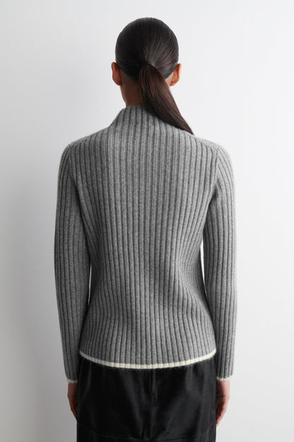 Ribbed Wool Funnel-Neck Jumper