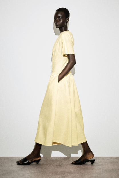 Waisted Cotton Midi Dress