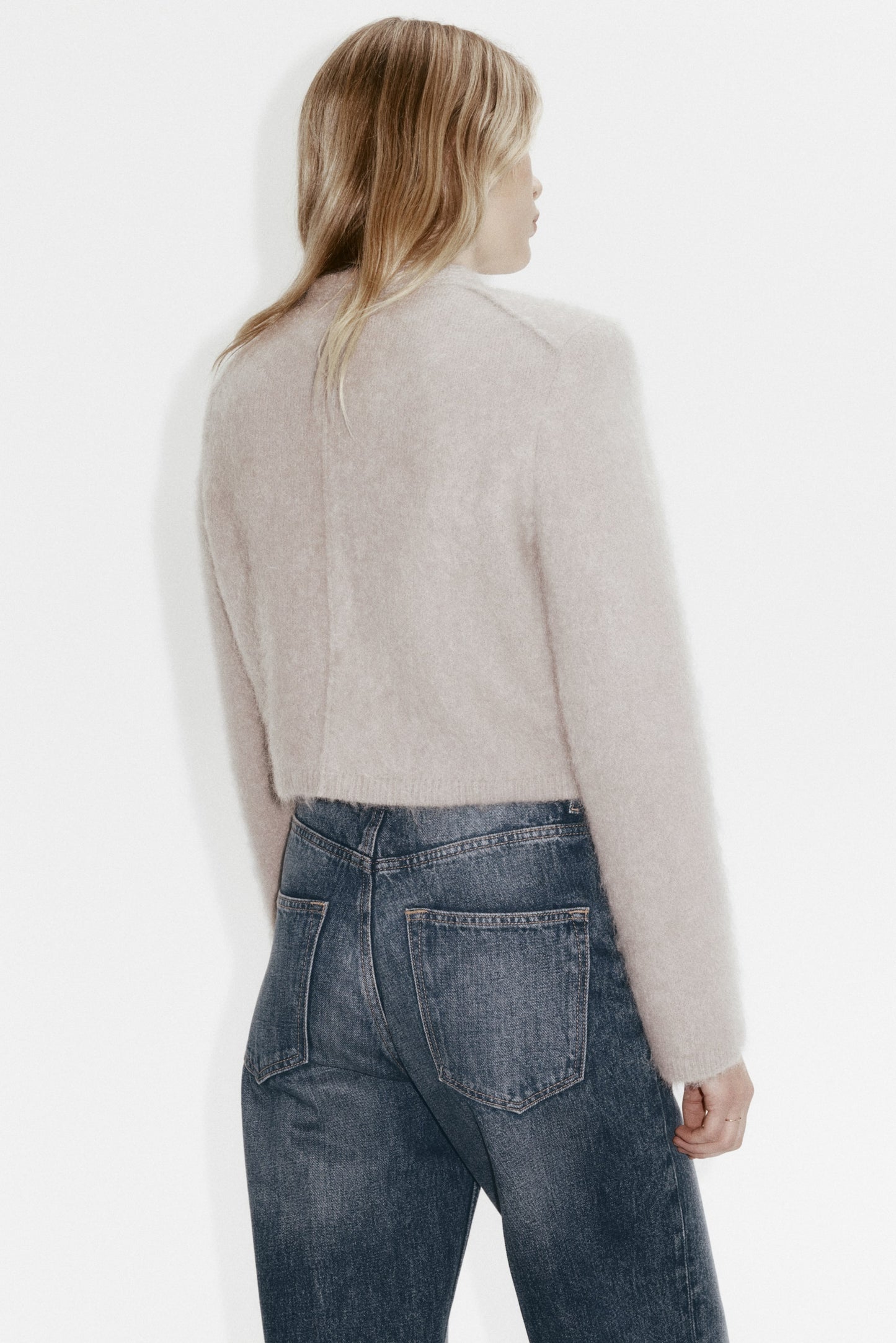 Mohair-blend shoulder-pad cardigan