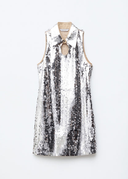 Keyhole-Collar Sequin Mini Dress