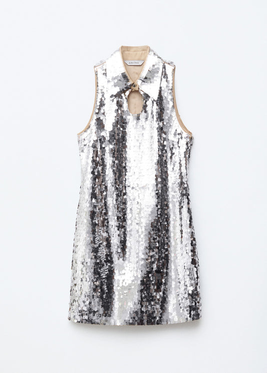 Keyhole-Collar Sequin Mini Dress