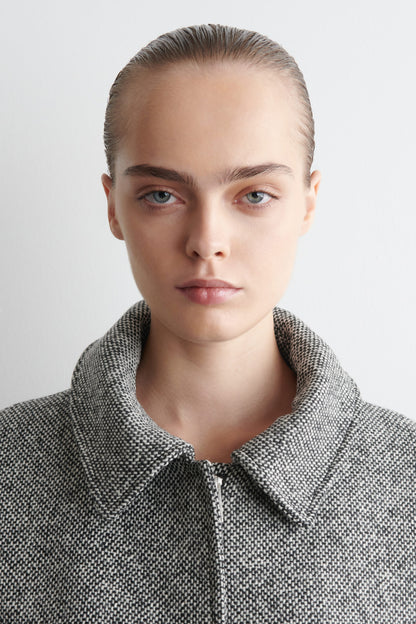 Wool-Tweed Funnel-Neck Jacket