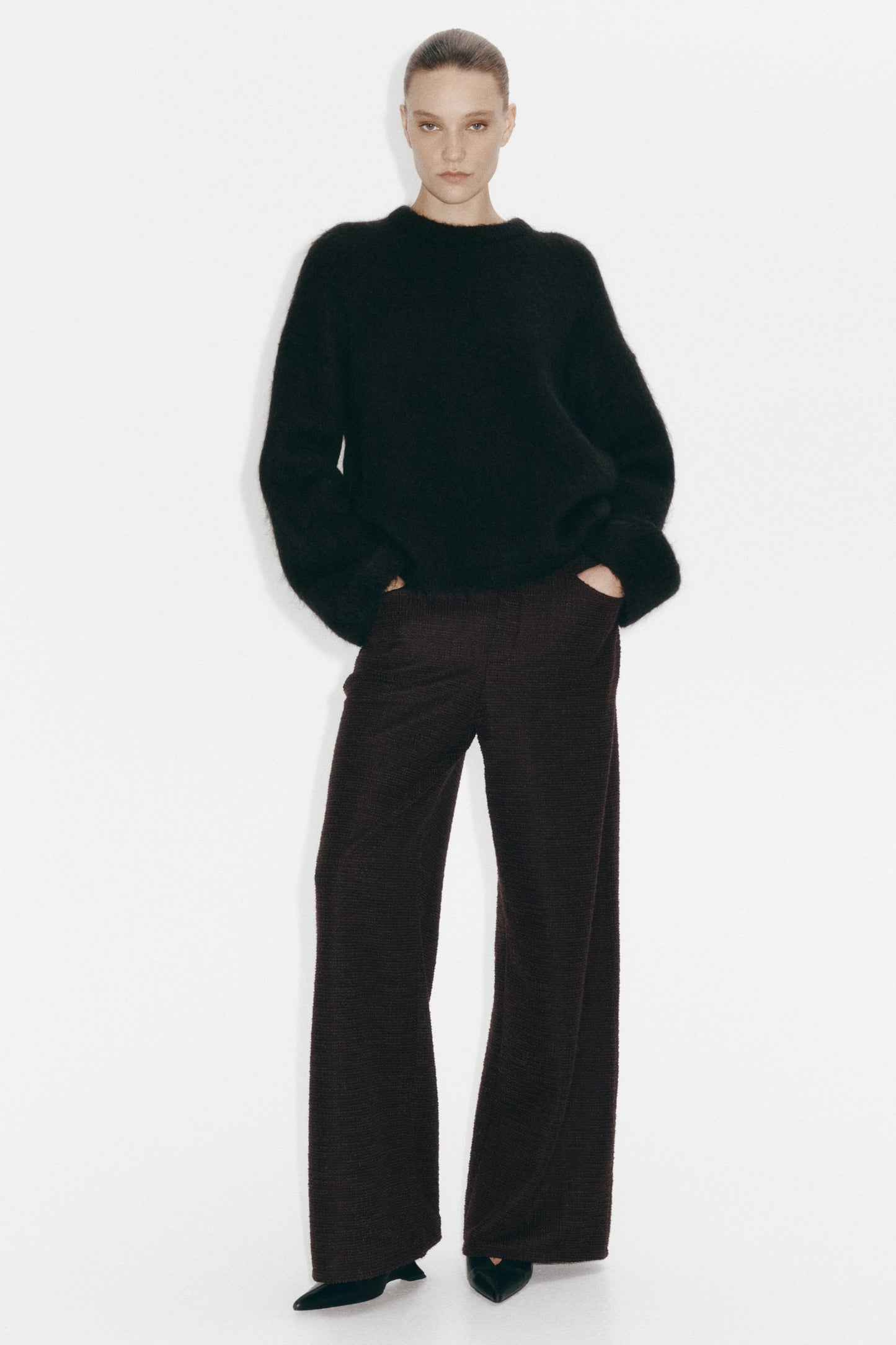 Wide bouclé trousers
