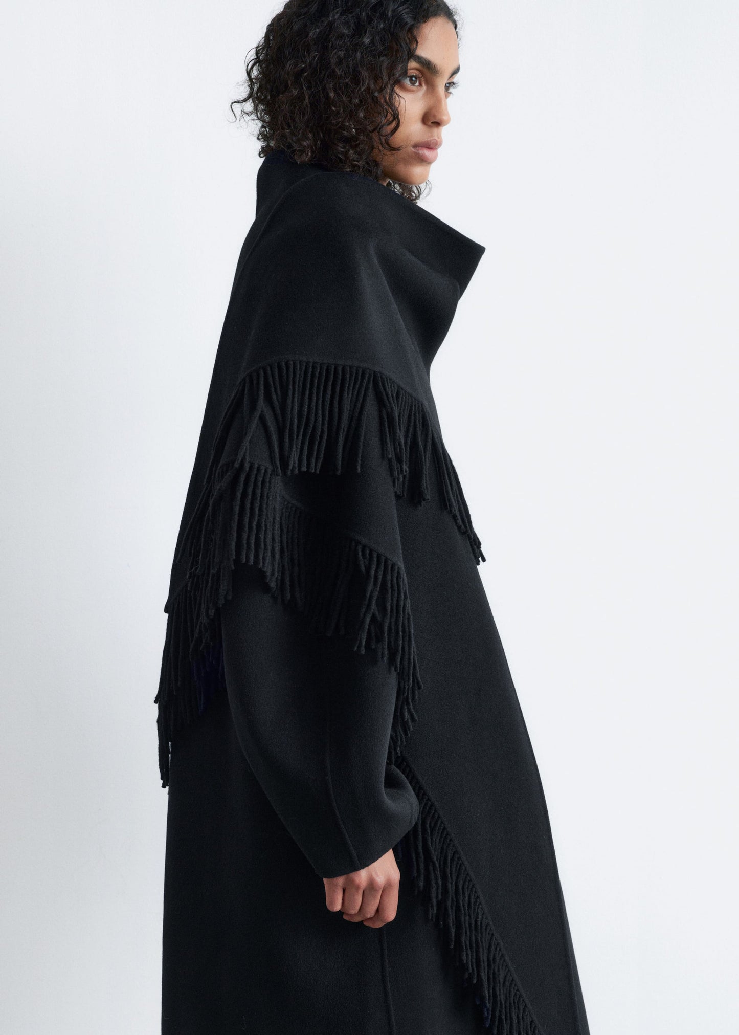 Fringed Shawl Wool Coat