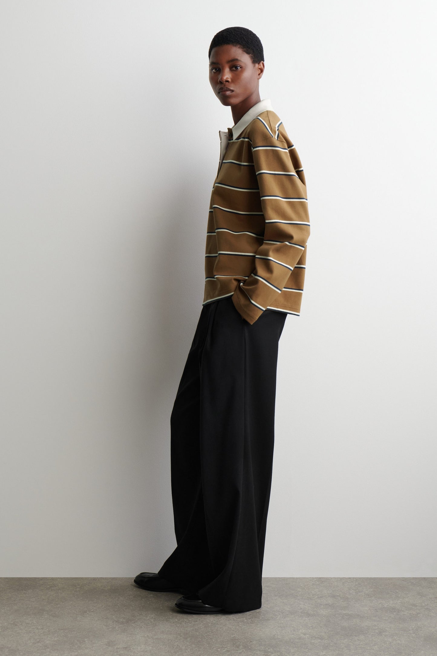 Striped Long-Sleeved Polo Shirt