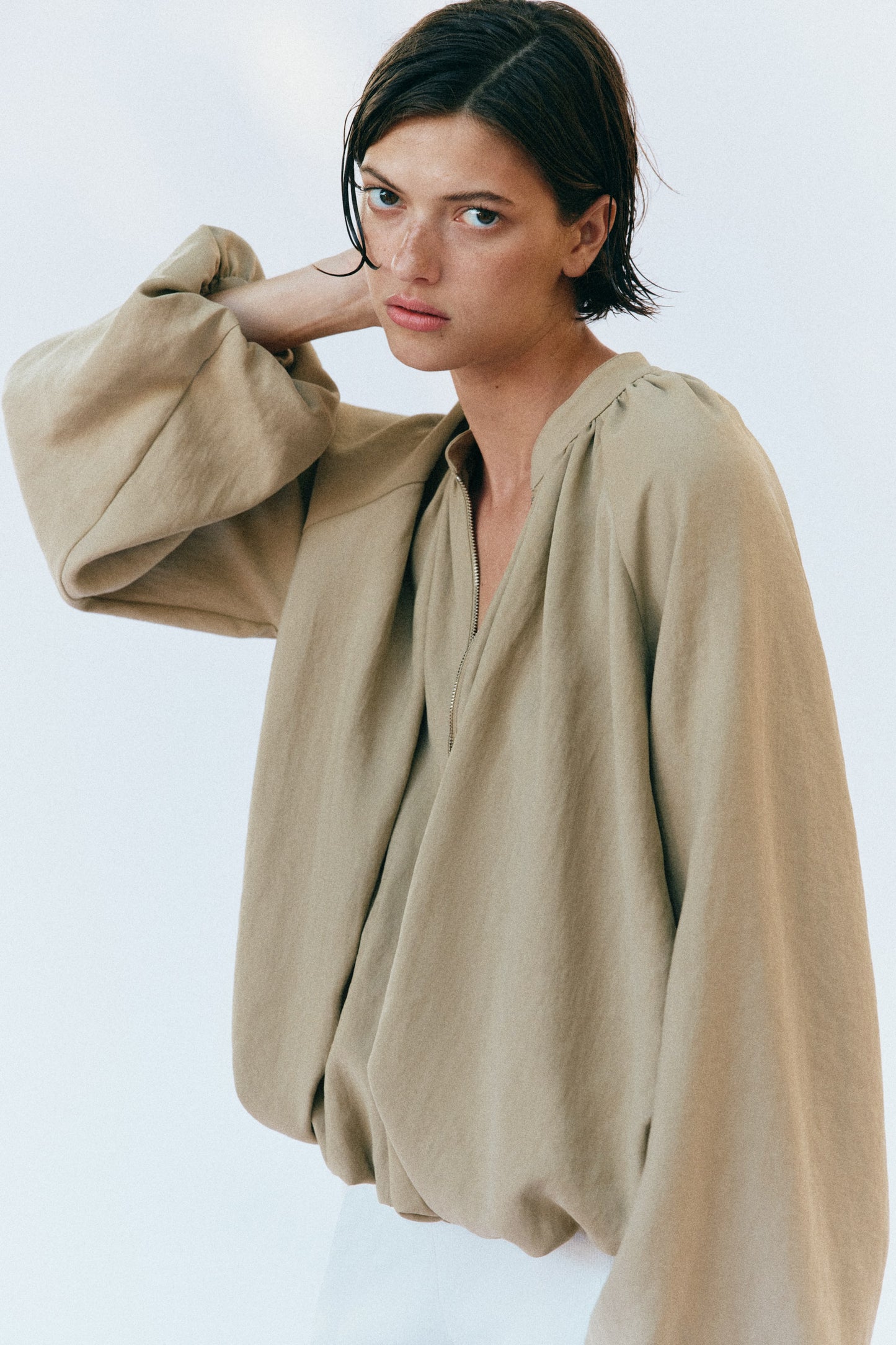 Bubble-hem jacket with scarf