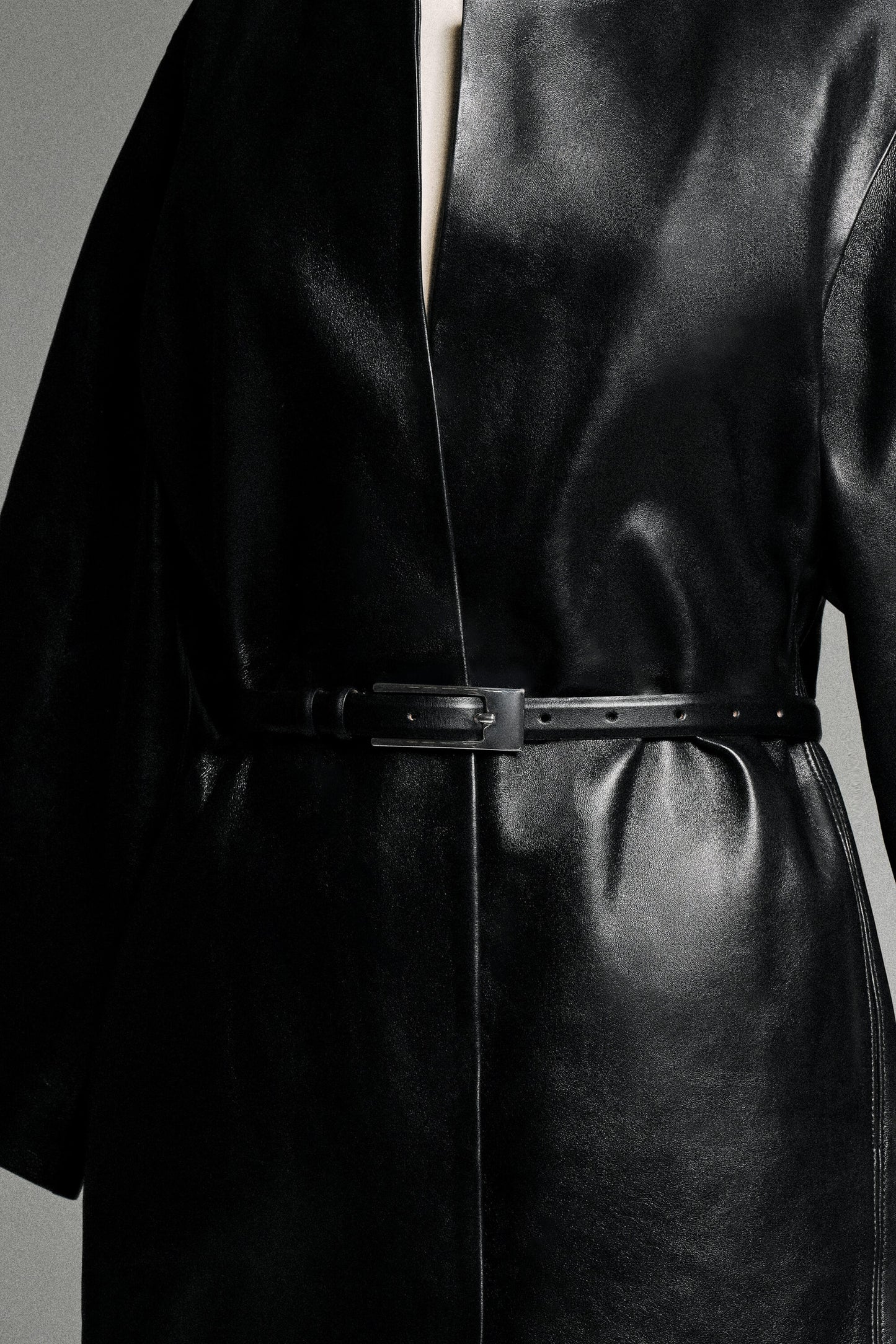 Panelled Leather Long Coat