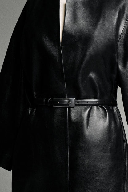 Panelled Leather Long Coat