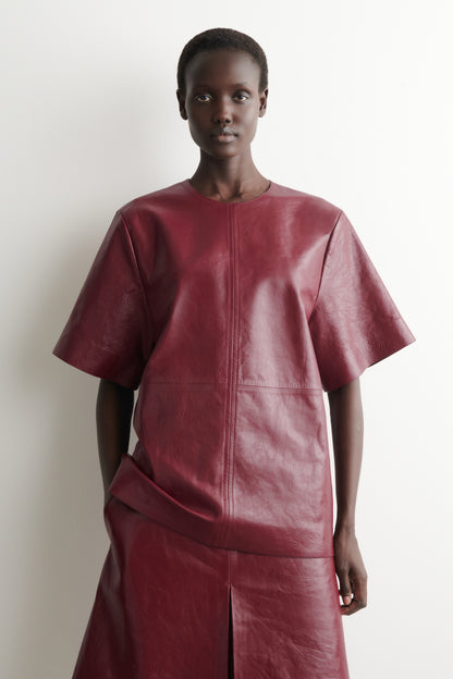 Panelled Textured-Leather T-Shirt