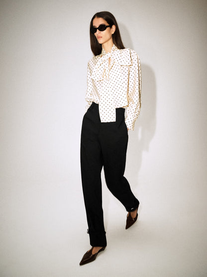 Scarf-Detail Polka-Dot Shirt
