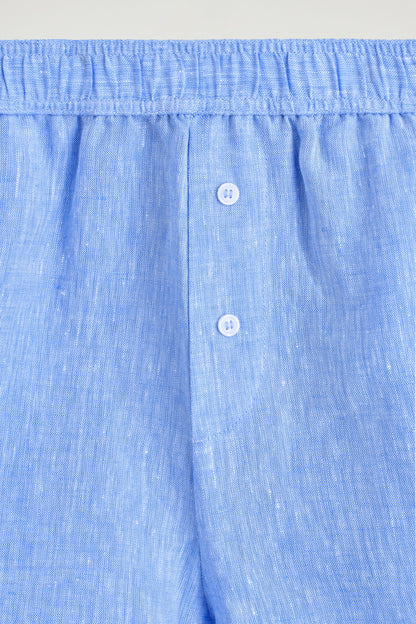 Contrast-piped linen shorts