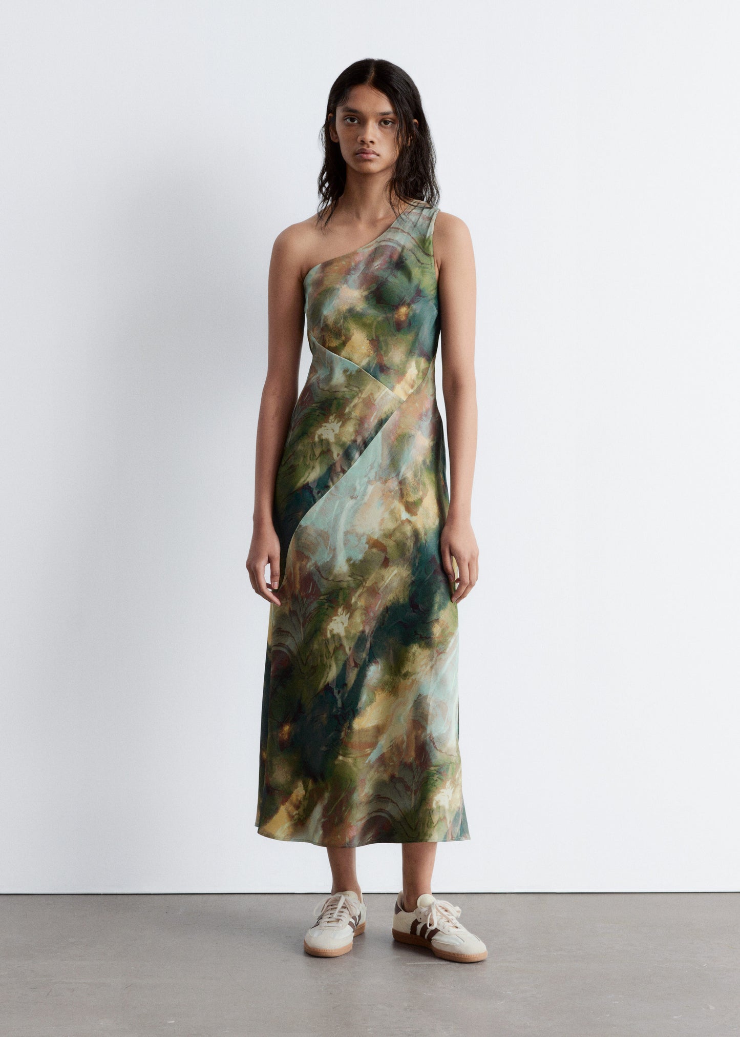 One-Shoulder Satin Midi Dress