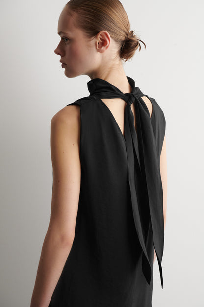 Draped tie-detail high-neck maxi dress