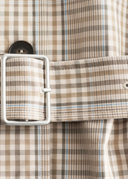 Checked Buckle-Belt Trench Coat