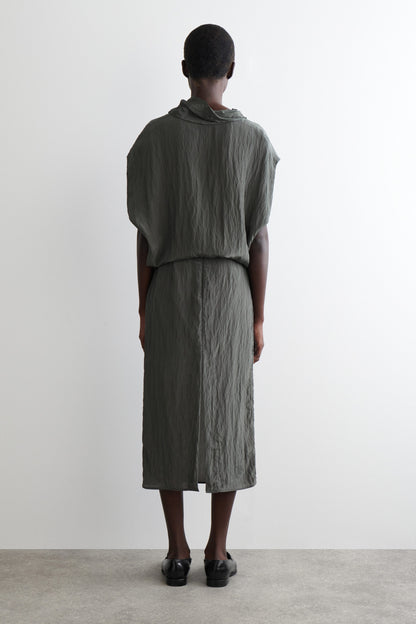 Crinkled-Satin Pencil Skirt