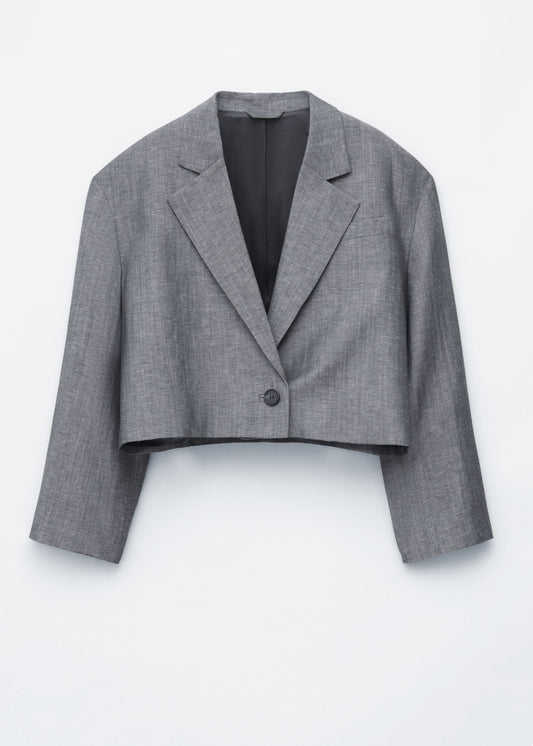 Cropped Linen-Blend Blazer