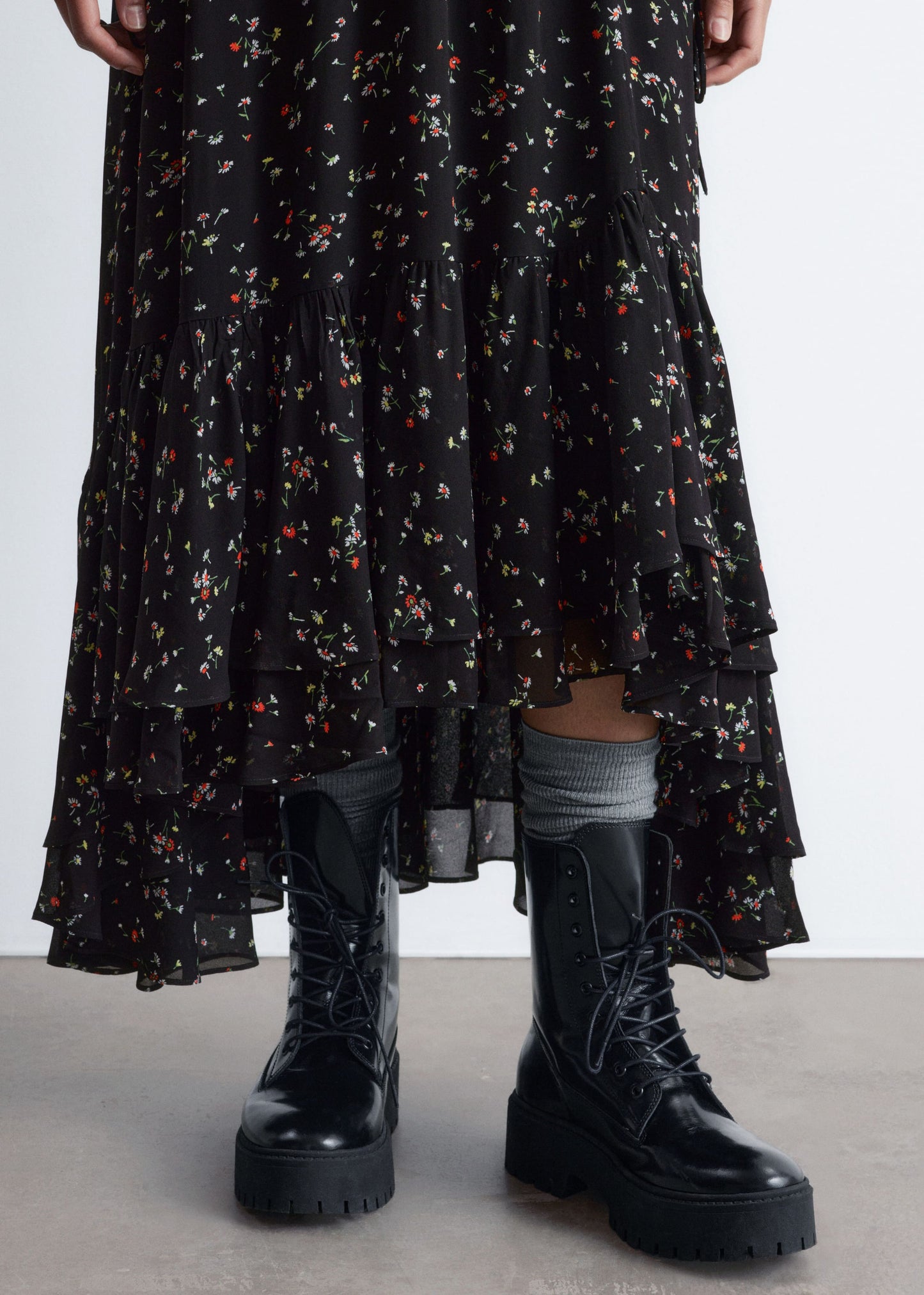 Long-Sleeve Frilled Maxi Dress