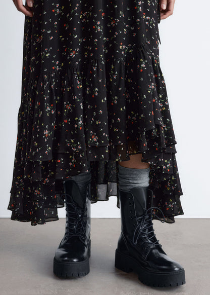 Long-Sleeve Frilled Maxi Dress