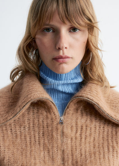 Rib-Knit Zip-Up Sweater