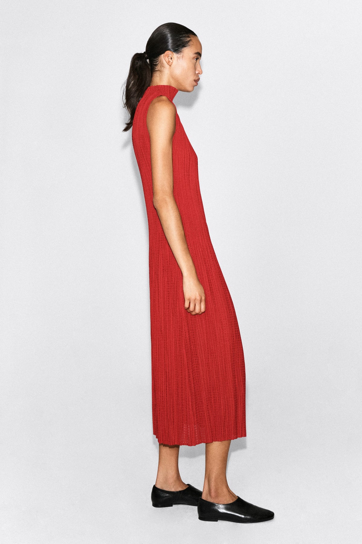 Pleated Jacquard Sleeveless Maxi Dress