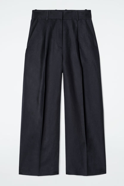 Relaxed linen-blend wide-leg trousers