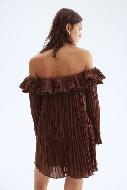 Pleated off-the-shoulder dress