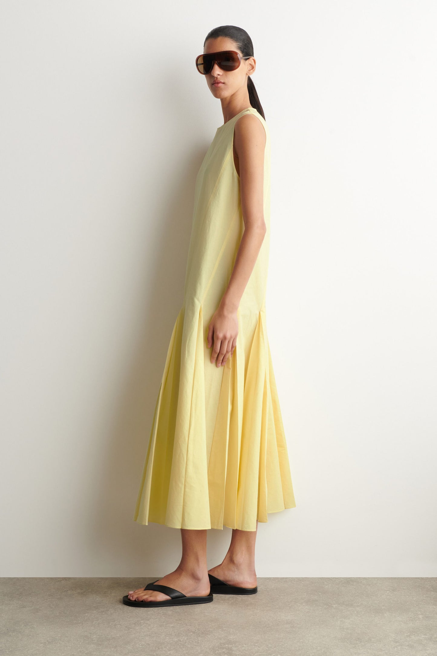 Pleated Cotton-Linen Maxi Dress