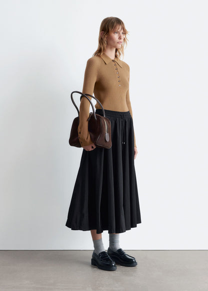 Drawstring A-line Midi Skirt