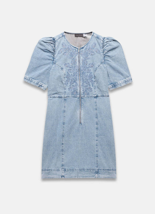 Indigo Embroidered Denim Mini Dress