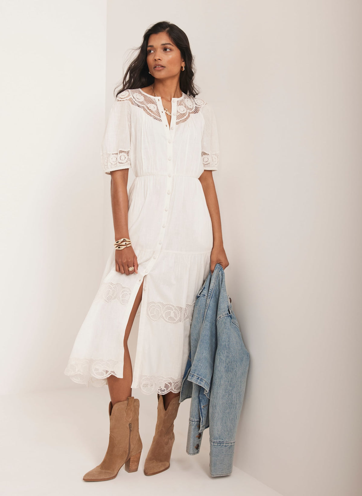 White Embroidered Midi Dress