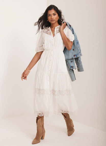 White Embroidered Midi Dress