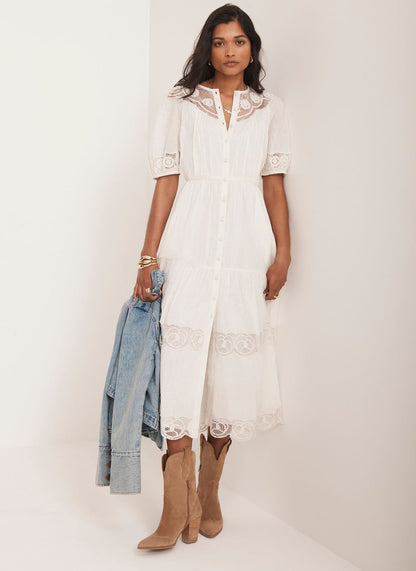 White Embroidered Midi Dress