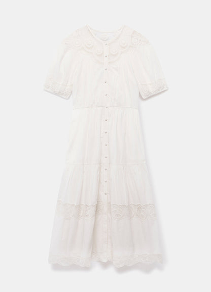 White Embroidered Midi Dress