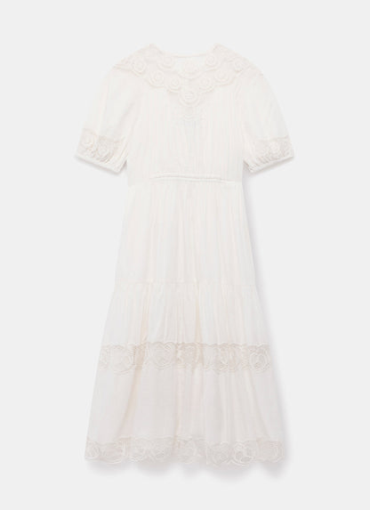 White Embroidered Midi Dress