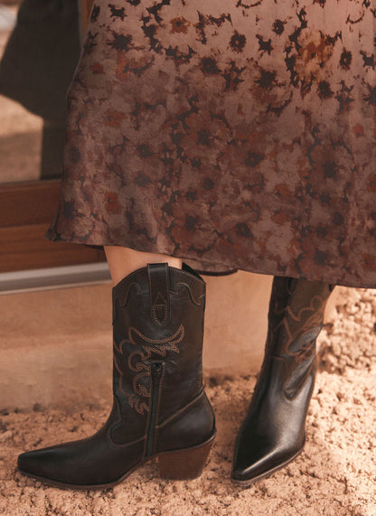 Etta Black Stitched Cowboy Boots
