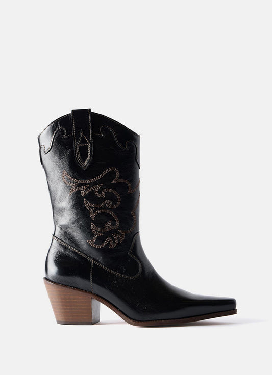 Etta Black Stitched Cowboy Boots