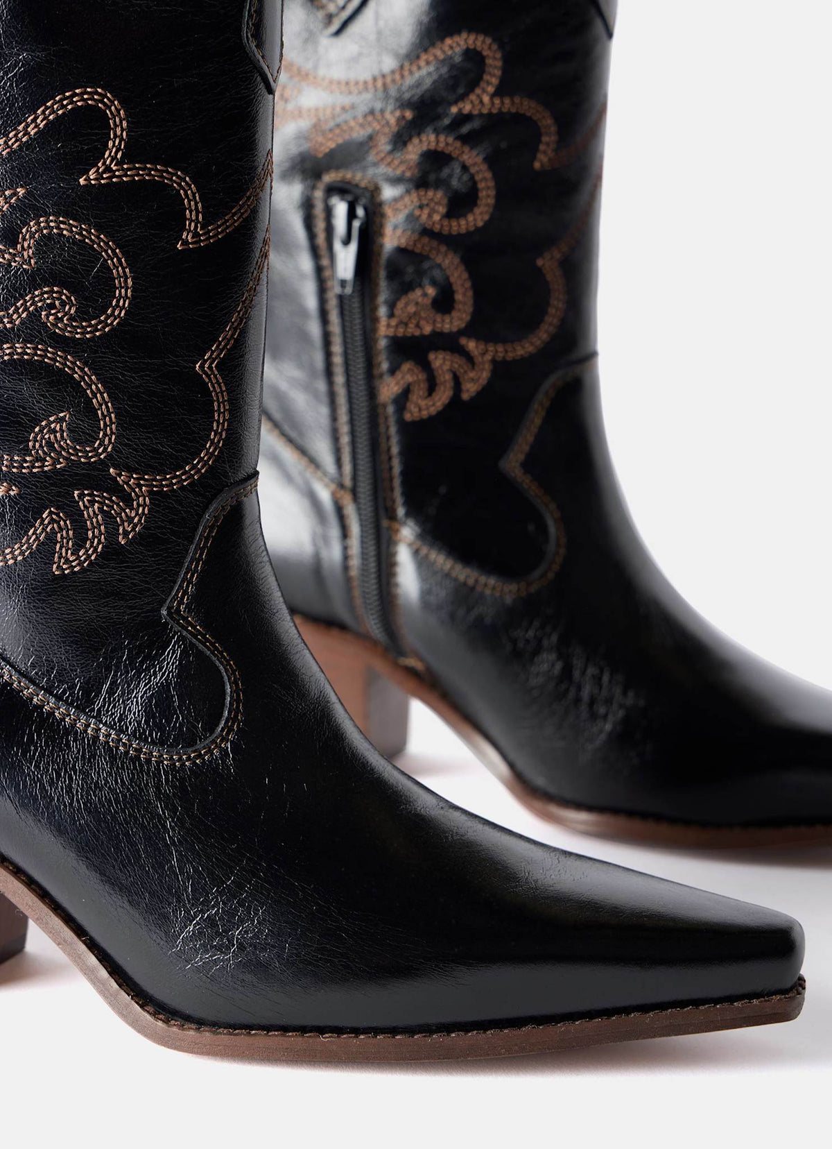 Etta Black Stitched Cowboy Boots