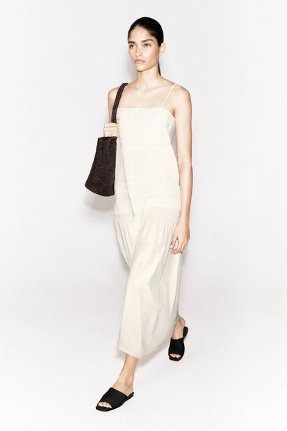 Ruched dropped-waist poplin midi dress